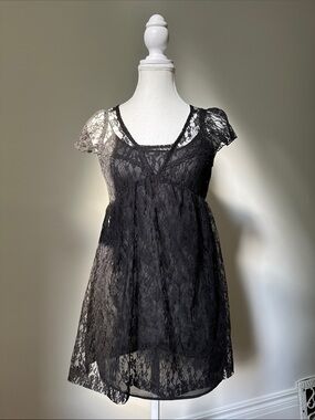 NWT RIVER ISLAND Black Lace Babydoll Whimsigoth Festival Babydoll Top Small